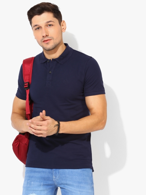 

SELECTED Men Navy Blue Solid Polo Collar T-shirt