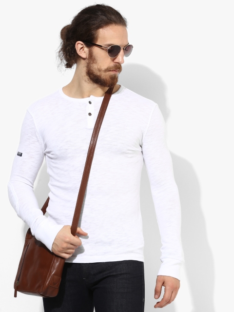 

Superdry Men White Solid Henley Neck T-shirt