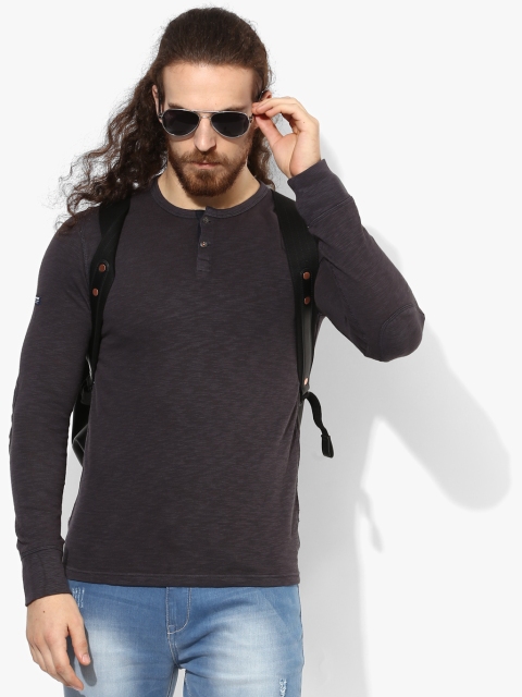 

Superdry Men Grey Printed Henley Neck T-shirt