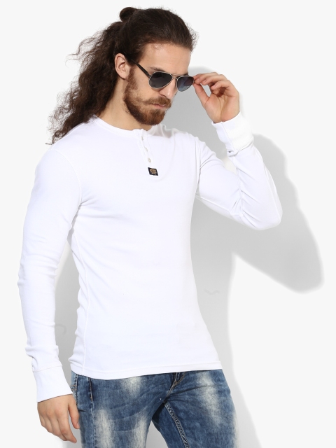 

Superdry Men White Solid Henley Neck T-shirt