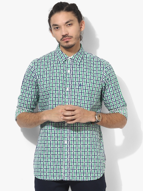 

French Connection Men Green & Navy Blue Regular Fit Checked Casual Shirt