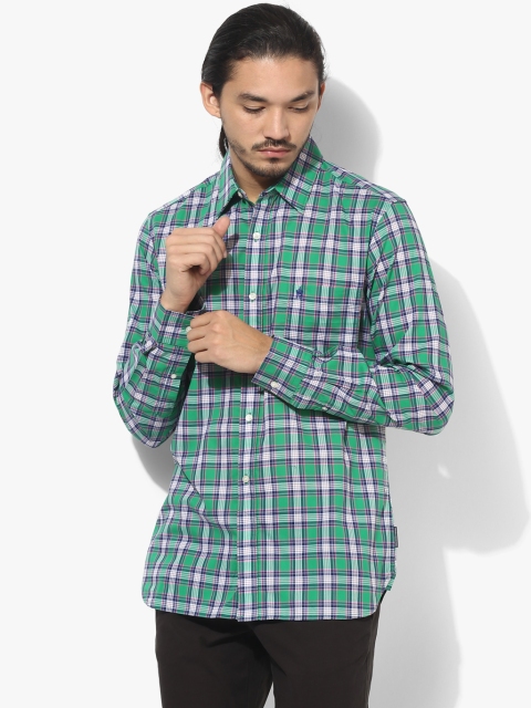 

French Connection Men Green & White Slim Fit Checked Casual Shirt