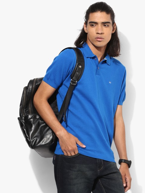 

Monte Carlo Men Blue Self Design Polo Collar T-shirt