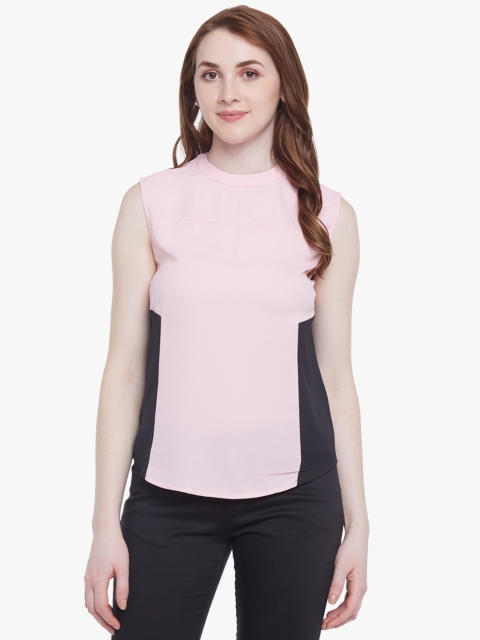 

Annabelle by Pantaloons Women Pink & Black Colourblocked Linen Top