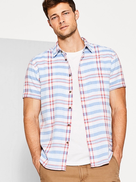 

ESPRIT men White & Blue Checked Regular Fit Casual Shirt
