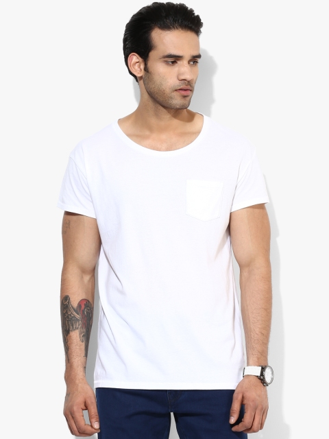 

SELECTED Men White Solid Round Neck T-Shirt
