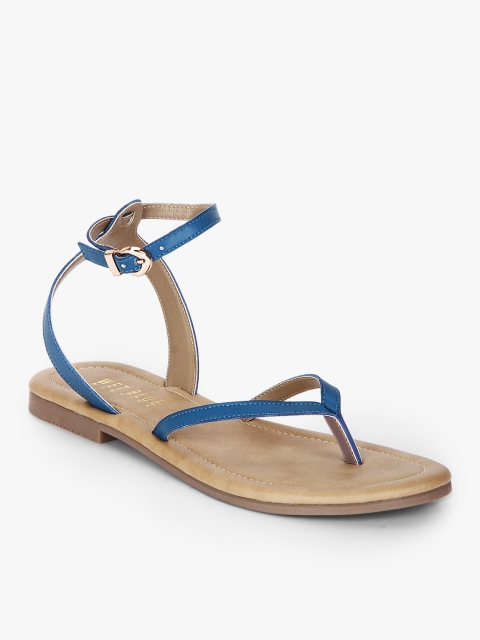 

Wet Blue Women Blue Solid T-Strap Flats