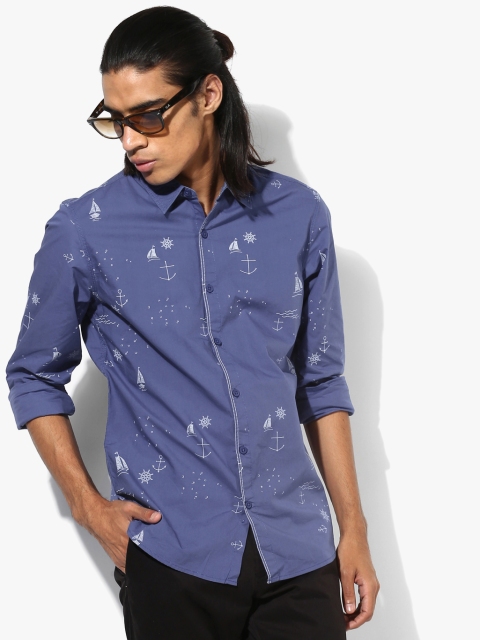 

SPYKAR Men Blue & White Regular Fit Printed Casual Shirt