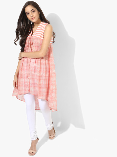 

GQ Peach Checked Kaftan Kurta