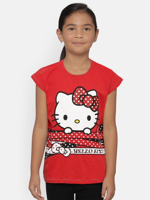 

Kids Ville Girls Red & White Hello Kitty Printed Round Neck T-shirt