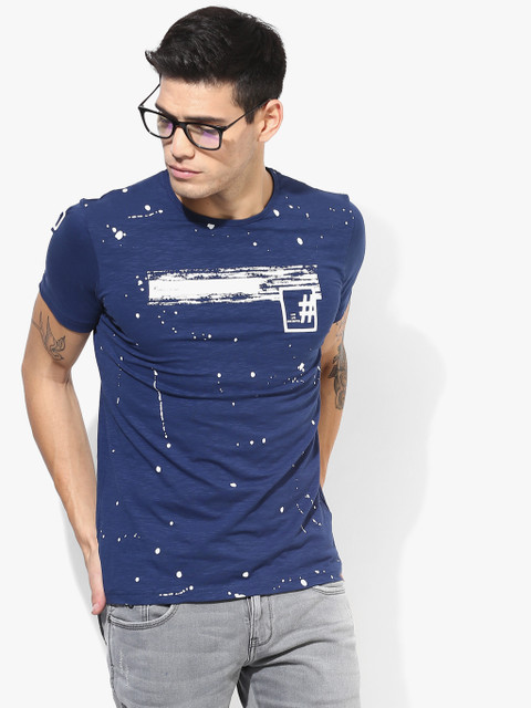 

Monte Carlo Men Blue Printed Round Neck T-shirt, Navy blue
