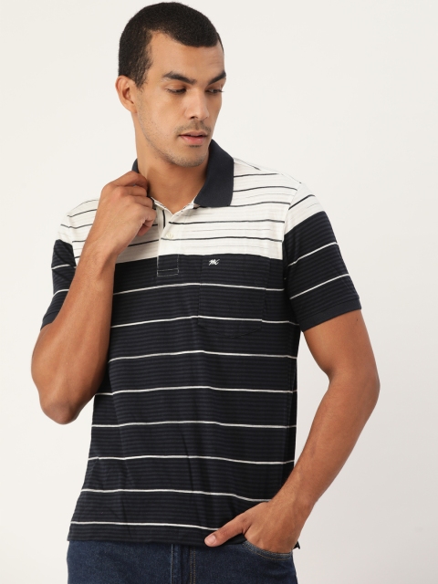 

Monte Carlo Men Navy Blue White Pure Cotton Striped Polo Collar Pure Cotton T-shirt