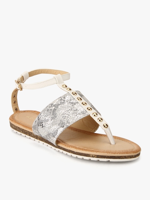 

Addons Women Grey Printed T-Strap Flats