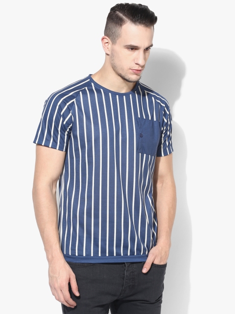 

Voi Jeans Men Navy Blue Striped Round Neck T-shirt