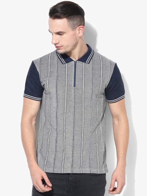 

Voi Jeans Men Grey Striped Polo Collar T-shirt