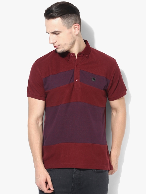 

Voi Jeans Men Maroon Colourblocked Polo Collar T-shirt