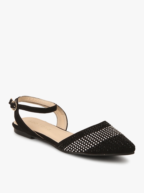 

Addons Women Black Embellished Leather Mules