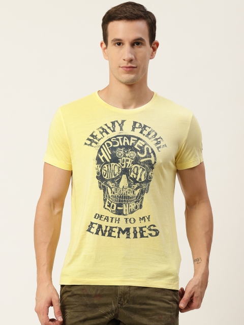 

Ed Hardy Men Yellow & Navy Printed Round Neck T-shirt