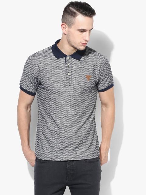

Voi Jeans Men Charcoal Grey Self Design Polo Collar T-Shirt