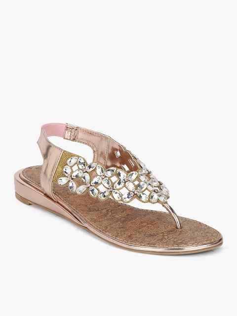 

Inc 5 Women Rose Gold-Toned & Silver-Toned Stone-Studded Open Toe Flats