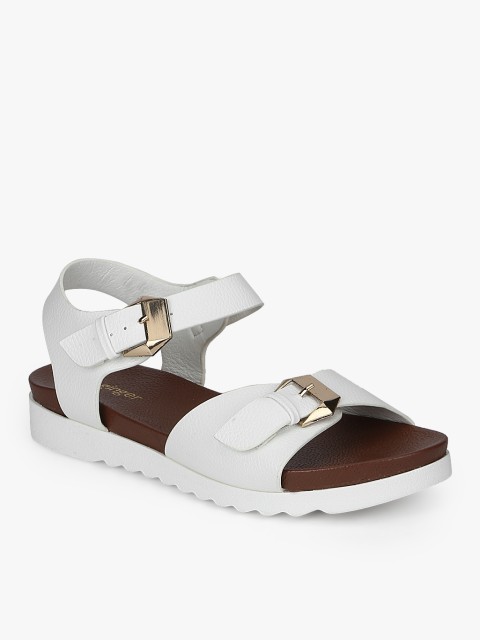 

Ginger by Lifestyle Women White Buckle Detail Open Toe Flats