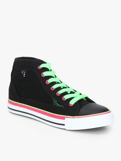 

J Collection Women Black Solid Synthetic Mid-Top Sneakers