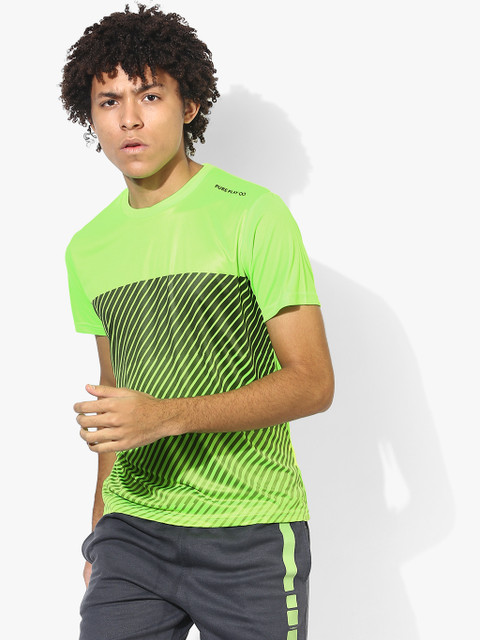 

Pure Play Men Fluorescent Green & Black Striped Round Neck T-shirt
