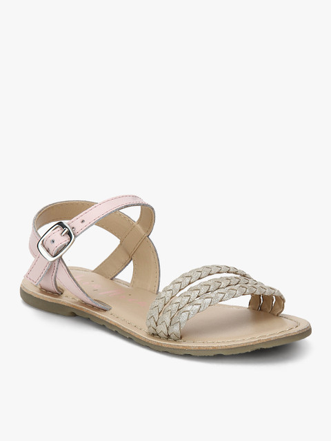 

Aria Nica Girls Gold-Toned & Pink Leather Braided Open Toe Flats