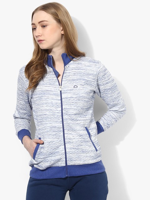 

Sweet Dreams Women Off White & Blue Self-Design Sweatshirt