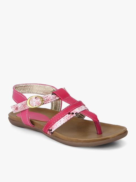 

J Collection Girls Pink & Black Snakeskin Print Open Toed Flats
