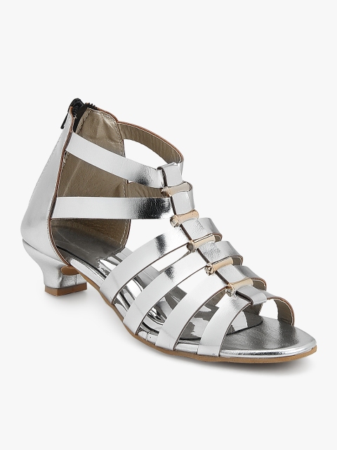 

J Collection Women Silver-Toned Solid Kitten Heels