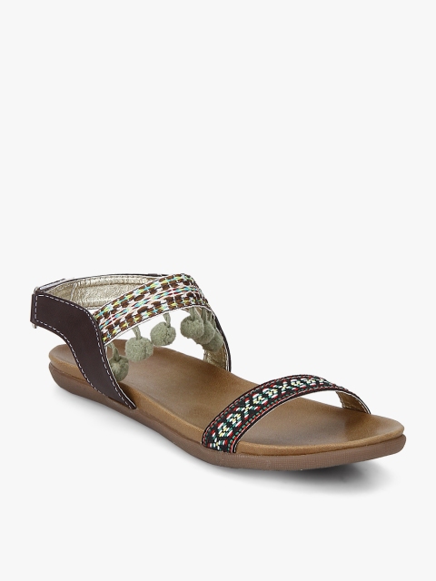 

J Collection Girls Black & Brown Woven Design Open Toe Flats