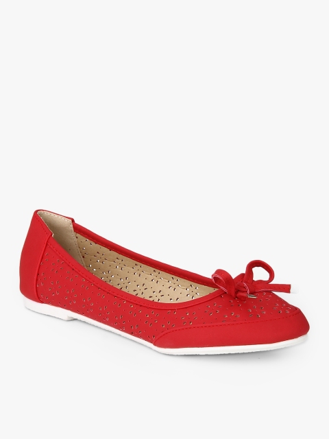 

Addons Women Red Laser Cut Ballerinas