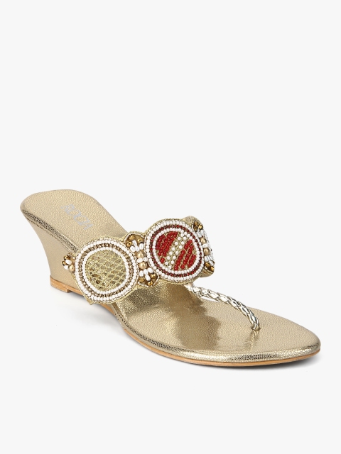 

Rocia Women Gold-Toned & Maroon Embellished Sandals