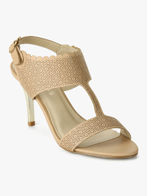 

Addons Women Beige Laser Cuts Open Toe Heels