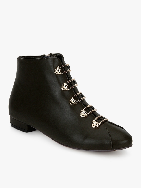 

Under Knee Women Olive Green Solid Boots
