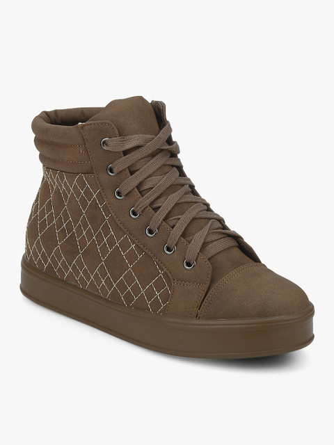 

Under Knee Women Brown & White Checked Mid-Top Sneakers