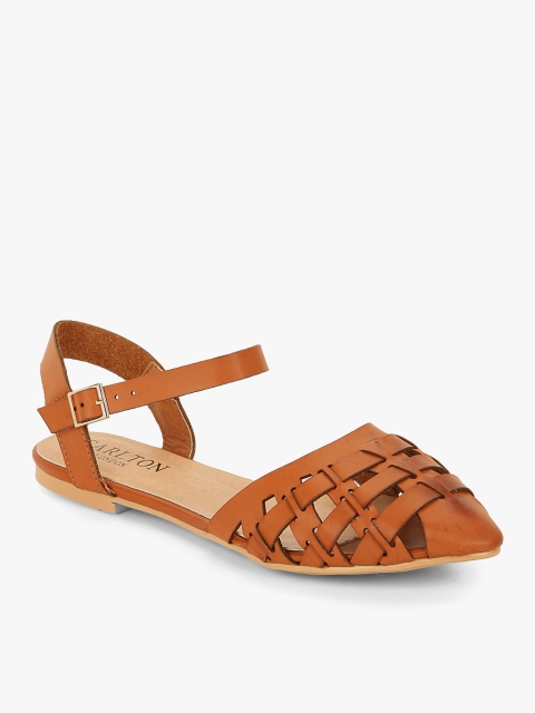 

Carlton London Women Tan Brown Basketweave Textured Flats