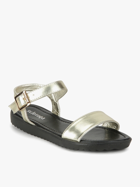 

Solovoga Women Gold-Toned Solid Open Toe Flats