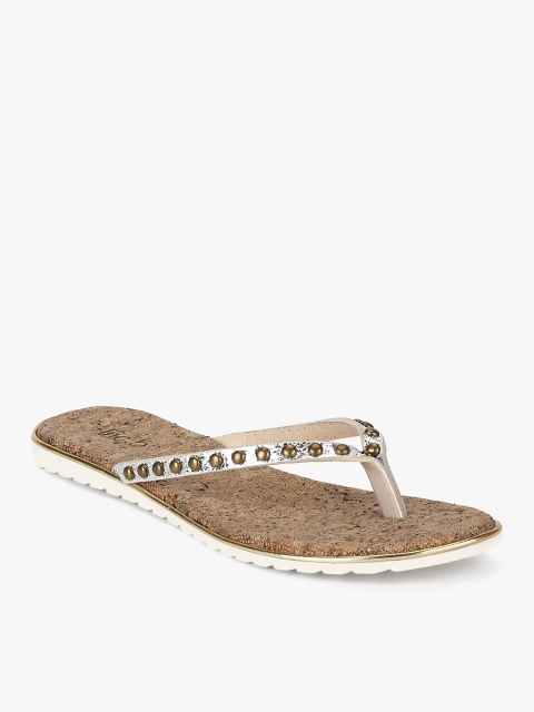 

Inc 5 Women Silver-Toned Embellished Open-Toed Flats