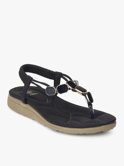

Tresmode Women Navy Blue Embellished T-Strap Flats