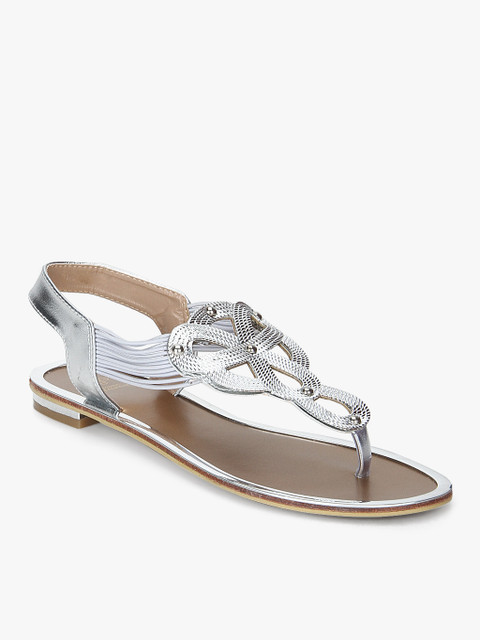 

Tresmode Women Silver-Toned Embellished Open Toe Flats