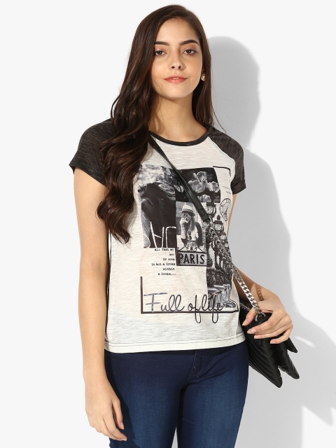

ELLE Women Off-White & Black Graphic Printed T-Shirt
