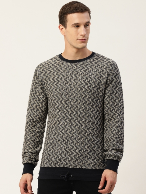 

Scotch & Soda Men Grey & Black Chevron Self Design Sweater