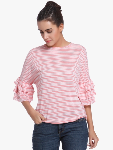 

Vero Moda Women Pink & White Striped Styled Back Top