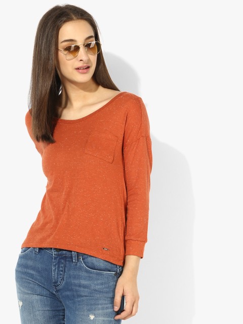 

ELLE Women Rust Solid V-Neck T-shirt