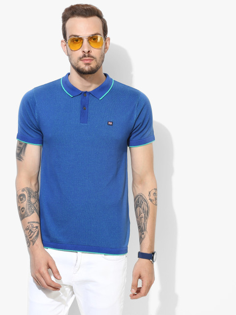 

BYFORD by Pantaloons Men Blue Solid Polo Collar T-shirt
