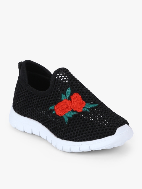 

Kittens Girls Black Embroidered Slip-On Sneakers