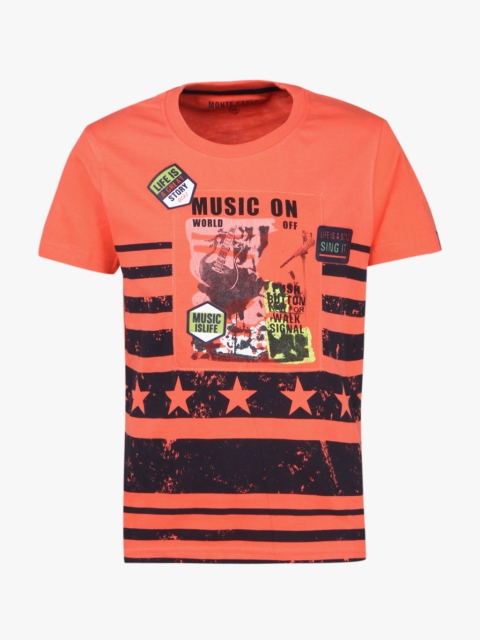 

Monte Carlo Boys Peach-Coloured Printed Round Neck T-shirt