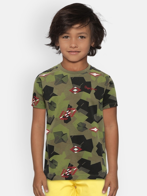 

Pepe Jeans Boys Olive Green Printed Round Neck T-shirt